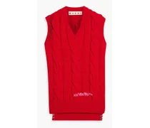 Embroidered cable-knit wool vest - Red