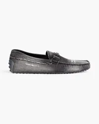 TOD'S Double T distressed denim driving shoes - Gray Gray