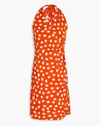 Diane von Furstenberg Tawnia wrap-effect printed jersey halterneck mini dress - Orange Orange