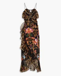 Camilla Crystal-embellished printed silk crepe de chine maxi wrap dress - Black Black