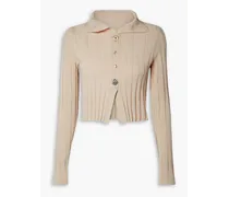 Bando cropped button-embellished ribbed-knit cardigan - Neutral
