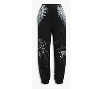 Painted French cotton-blend terry track pants - Black