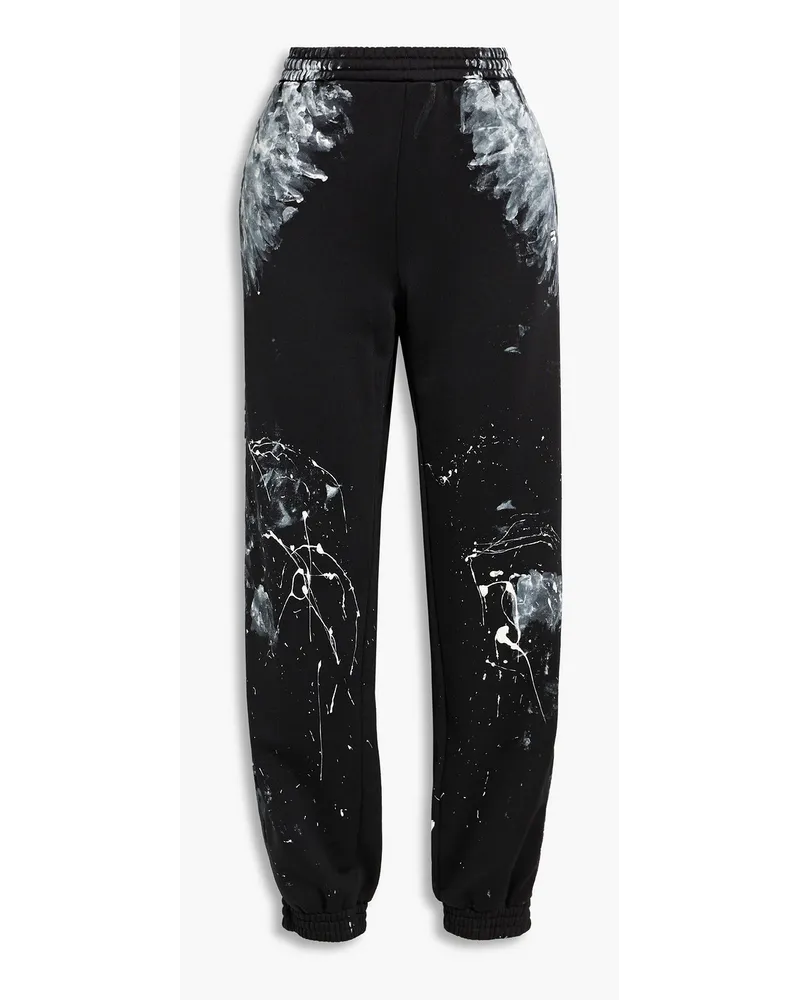 Painted French cotton-blend terry track pants - Black