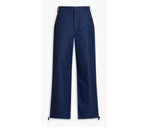 Embroidered satin-twill straight-leg pants - Blue