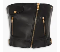 Zip-embellished leather bustier top - Black