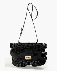 RED Valentino Rock Ruffles croc-effect leather shoulder bag - Black Black