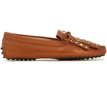 Fringed studded leather loafers - Brown