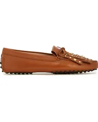 TOD'S Fringed studded leather loafers - Brown Brown