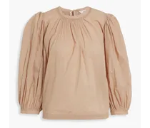 Amsey gathered cotton-broadcloth blouse - Neutral
