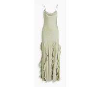 Kamila ruffled silk-blend satin gown - Green