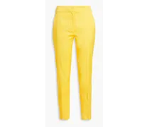 Scalloped cotton-blend tapered pants - Yellow
