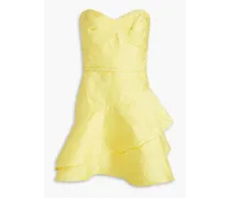 Strapless tiered satin-jacquard mini dress - Yellow