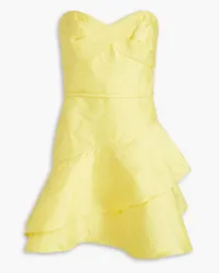 Monique Lhuillier Strapless tiered satin-jacquard mini dress - Yellow Yellow