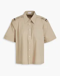 Brunello Cucinelli Bead-embellished cotton-blend poplin shirt - Neutral Neutral