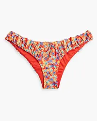 Caroline Constas Leila gathered floral-print low-rise bikini briefs - Red Red