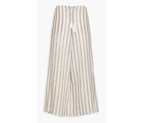 Striped linen wide-leg pants - White