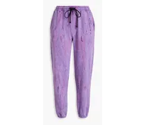Oblivion printed French cotton-blend terry track pants - Purple