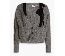 Cropped bow-detailed cable-knit cardigan - Gray