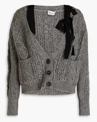 RED Valentino Cropped bow-detailed cable-knit cardigan - Gray Gray