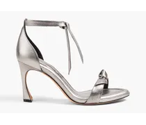 Clarita 85 bow-detailed metallic textured-leather sandals - Metallic