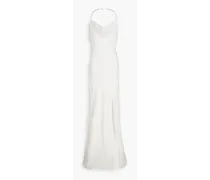 Melia crystal-embellished draped crepe halterneck maxi dress - White