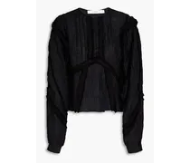 Camer pintucked linen-blend jacquard blouse - Black