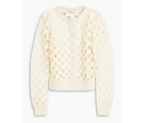 Crochet-knit wool-blend cardigan - White