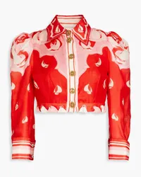 Zimmermann Cropped printed linen and silk-blend shirt - Red Red