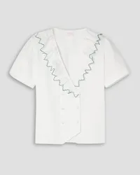 Loretta Caponi Perla double-breasted scalloped cotton-poplin shirt - White White