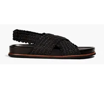 Shirred stretch-leather slingback sandals - Black