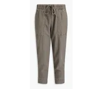 Cropped ribbed cotton and Lyocell-blend tapered pants - Neutral