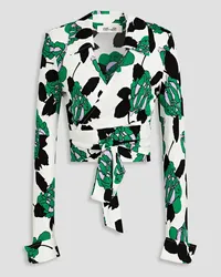 Diane von Furstenberg Bobbie cropped printed jersey wrap top - Green Green