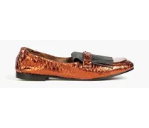 Fringed metallic snake-effect leather loafers - Metallic