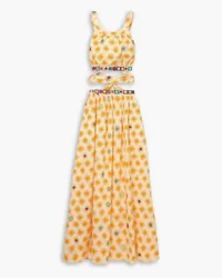 Emporio Sirenuse Alaia Smile cutout printed cotton-poplin top and skirt set - Yellow Yellow