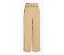 Atto pleated cotton-blend twill wide-leg pants - Neutral