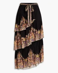 Zimmermann Tiered paisley-print chiffon midi skirt - Black Black