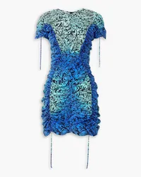 Stella McCartney Ruched printed silk crepe de chine mini dress - Blue Blue