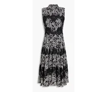 Lace-trimmed floral-print crepe de chine dress - Black
