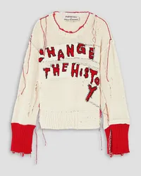 Stella McCartney Yoshitomo Nara cutout distressed intarsia cotton sweater - White White