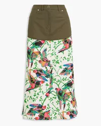 Derek Lam Ingrid poplin-paneled printed linen-blend gauze midi skirt - Green Green