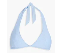 Stretch-piqué triangle bikini top - Blue