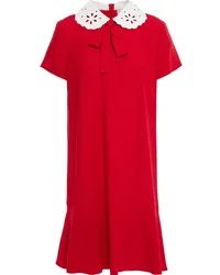 RED Valentino Broderie anglaise-trimmed cady mini dress - Red Red