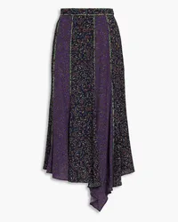 Veronica Beard Pascoe asymmetric paneled floral-print crepe midi skirt - Black Black