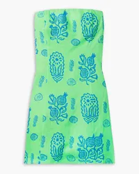 RHODE Giovanna strapless printed linen mini dress - Green Green