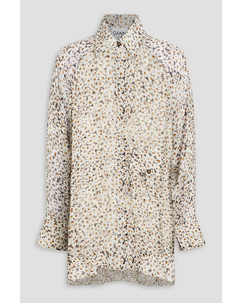 Ganni Oversized floral-print georgette shirt - White White