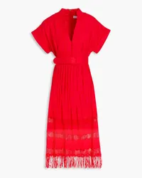 Rebecca Vallance Giovanni fringed linen-blend midi shirt dress - Red Red