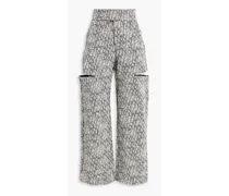 Cutout cotton-jacquard straight-leg pants - Gray