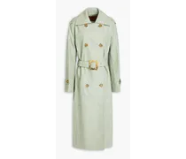 Double-breasted belted faux leather trench coat - Green