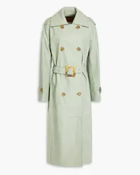 REJINA PYO Double-breasted belted faux leather trench coat - Green Green