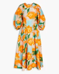 REJINA PYO Open-back floral-print cotton-poplin midi dress - Orange Orange